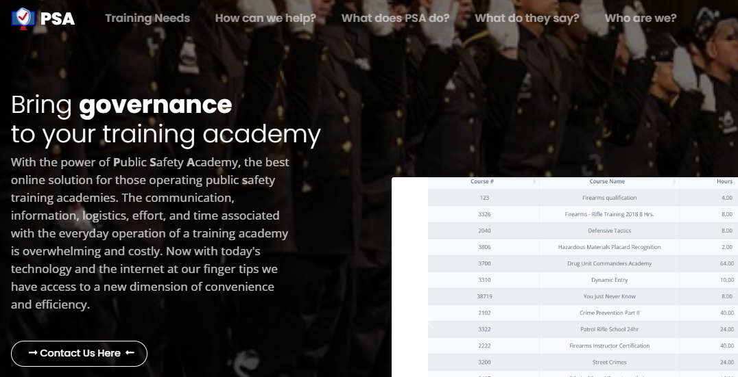 PSA - Public Safety Academy - SAAS Training Academy solution that standardizes operations.